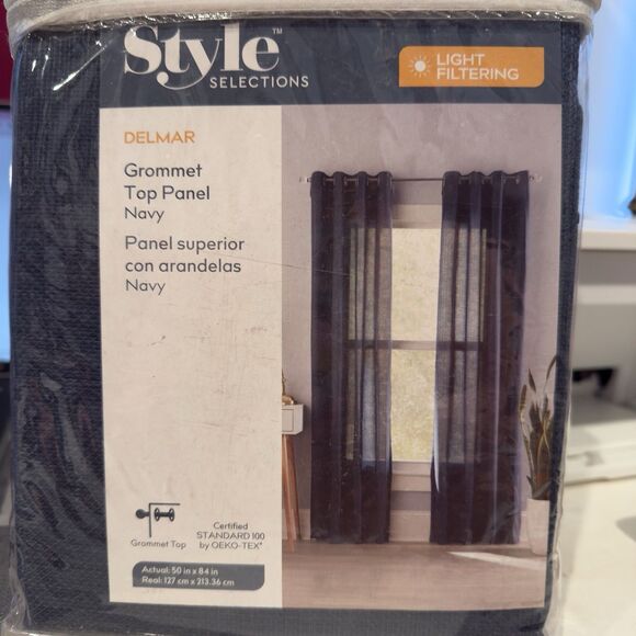 Style Selections 84" Light Filtering Grommet Single Curtain Panel Navy - Picture 2 of 11